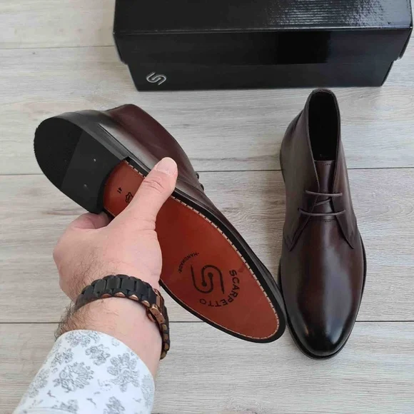 Premium Leather Brown Chukka Boots, Mens Lace-up Ankle Boots, Hand-Stitched Sole